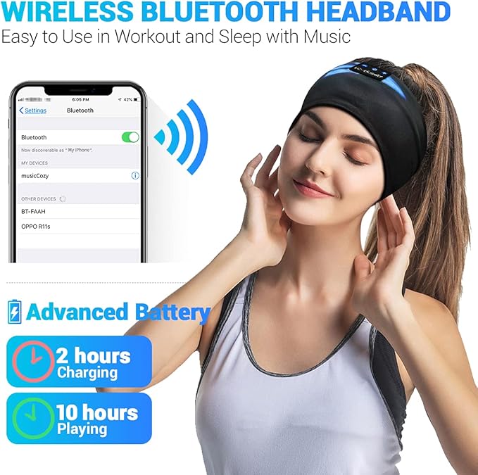 LC-dolida Sleep Headphones, Bluetooth Headband Headphones with Thin HD Speakers,Soft Long Time Play Sports Headsets Perfect for Side Sleepers, Sport, Yoga, Travel