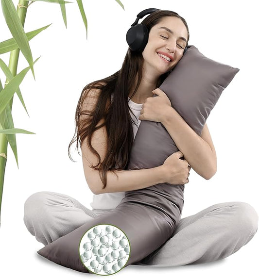 ZonLi Colling Weighted Body Pillow with Bamboo Cover(41" x 10") 6.5lbs, Quilted Glass Beads Body Pillows for Adults Weighted Pillow for Deep Sleepers, Full Body Pillow for Side Sleepers