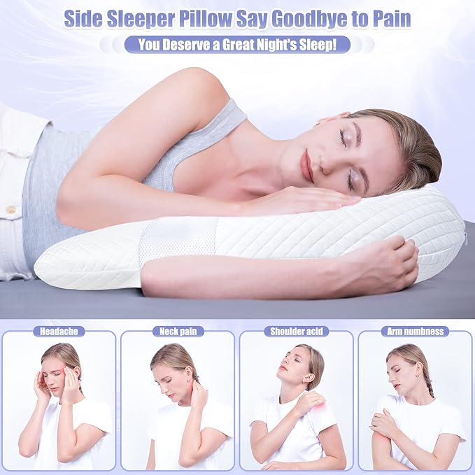 SAHEYER Side Sleeper Pillows for Adults, U Shaped Body Pillow for Pain Relief, Orthopedic Memory Foam Shoulder Pillow for Side,Stomach, Back, Arm with Removable Washable Cover (Upgraded Version),White