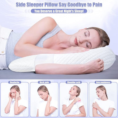 SAHEYER Side Sleeper Pillows for Adults, U Shaped Body Pillow for Pain Relief, Orthopedic Memory Foam Shoulder Pillow for Side,Stomach, Back, Arm with Removable Washable Cover (Upgraded Version),White
