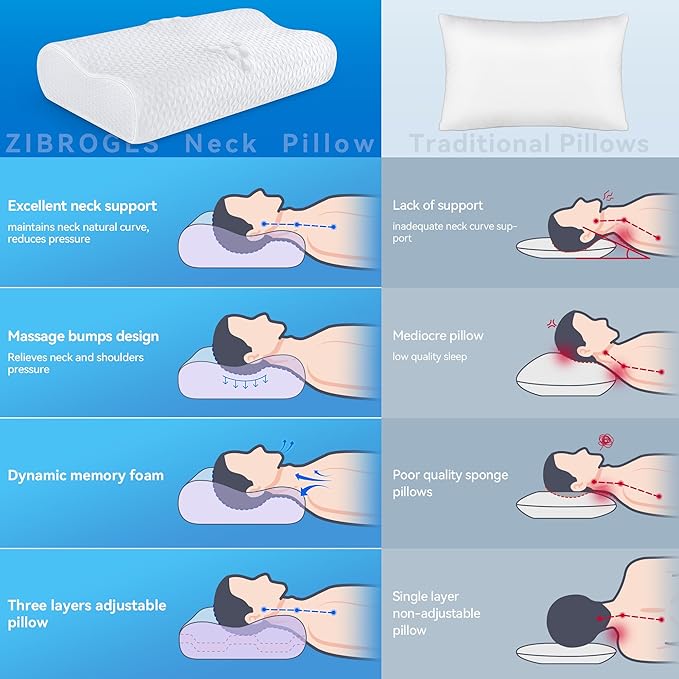 Cervical Neck Pillow King Size -Adjustable Sandwich Dynamic Memory Foam Pillows for Sleeping, Cooling Contour Pillow Ergonomic Orthopedic for Side, Back & Stomach Sleepers Soft, White
