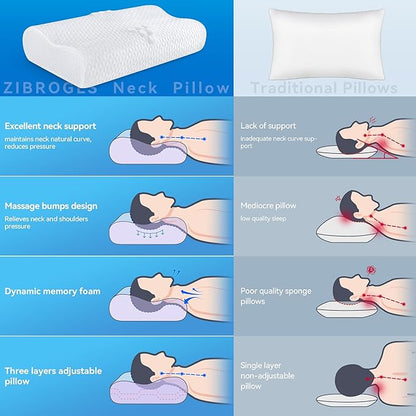 Cervical Neck Pillow for Pain Relief- Queen Size Cooling Pillow for Sleeping, Memory Foam Pillows for Neck Shoulder, Ergonomic Adjustable Contour Bed Pillow for Side, Stomach & Back Sleepers