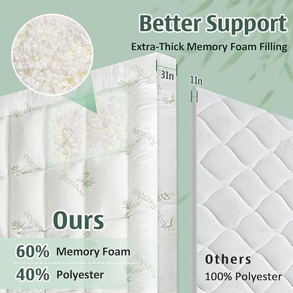 DOWNCOOL 3 Inch Queen Mattress Topper – Cooling Memory Foam Mattress Topper for Back Pain Relief, Breathable Bamboo Viscose Air Layer, 1700 GSM Fill, Deep Pocket Fits 8–21 Inch
