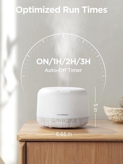 InnoGear Aromatherapy Diffuser & 10 Essential Oils Set, 500ml Essential Oil Diffuser with Remote Control Ultrasonic Cool Mist Scent Humidifier Vaporizer Auto-Off Timer for Valentine's Gift, White