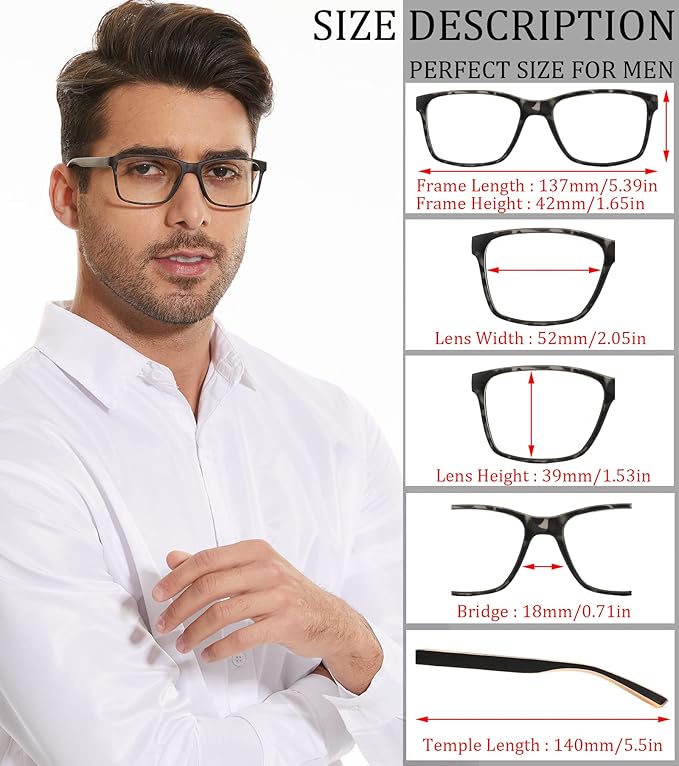 4-Pack Reading Glasses Blue Light Blocking for Men,Comfort Lightweight Eyeglasses Flexible Spring Hinge,Anti Eyestrain/Glare Filter UV Ray Computer Readers(2.0X)