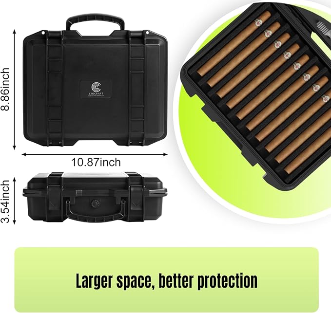 Cigar Humidor, ClGCRAFT Travel Cigar Humidor Box- Portable Cigar Case with Humidifier Disc, Waterproof, Essential Airtight Travel Humidor Kit for Cigar Aficionados (Holds up to 20 Cigars)