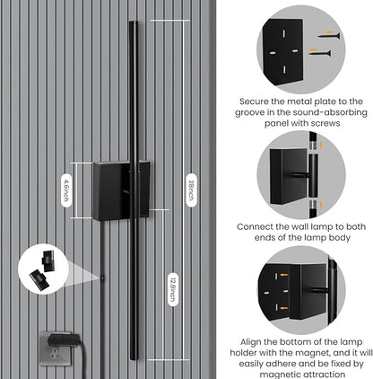 Lichaser Plug-in Black Wall Sconces for Acoustic Wood Panels, WiFi LED Sconce Lights Compatible with Alexa and Smart App, 3000K-6500K Color Temperature Adjustment, for Slat Wall Panels (Set of 2)