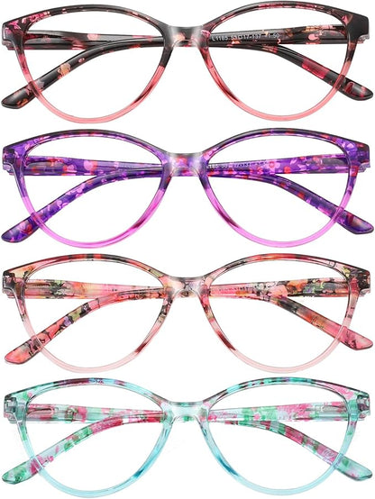 Przene 4 Pack Blue Light Blocking Reading Glasses,Readers for Women and Men with Spring Hinge