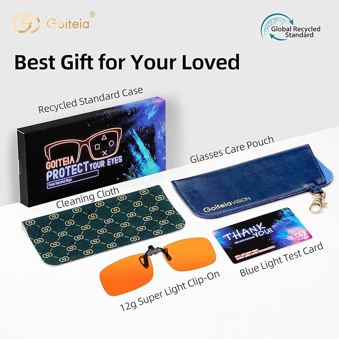 Goiteia Orange Blue Light Blocking Glasses Clip on for Migraine-Gaming Glasses for Eyes Strain/Light Sensitive-Help to Sleep