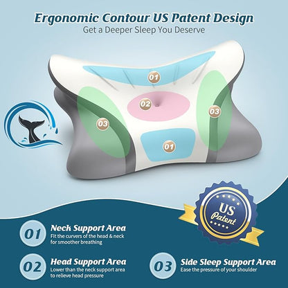 Cervical Neck Pillow - Cooling Pillow for Neck Pain Relief, Ergonomic Side Sleeper Pillow for Sleeping, Contour Memory Foam Pillows for Neck Support, Orthopedic Bed Pillow for Back Sleepers (White)