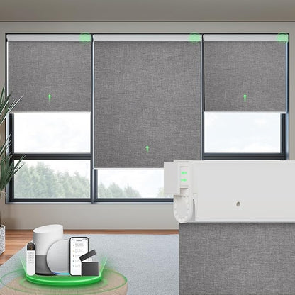 Motorized Blinds with Remote, Blackout No Drill Cordless Smart Roller Shades, Automatic Blinds for Windows, Grey,33.75" W x 72" H