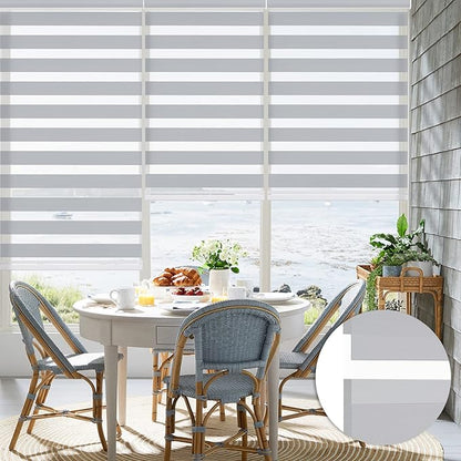 Changshade Custom Size Zebra Blinds Cordless for Indoor Windows Sliding Glass Doors, Light Filtering Zebra Roller Shades Dual Layer Fabric Day Night Blind for Living Room,Bedroom,Bathroom,Nursey,Grey