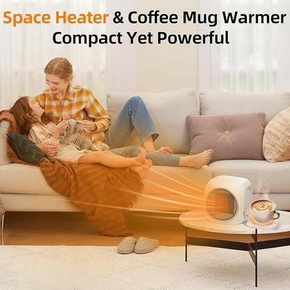 Upgraded Space Heater & Candle Warmer Plate, Space Heater for Indoor Use with Thermostat, Coffee Mug Warmer, 800W Portable Electric Heater for Bedrooms, Offices, Home