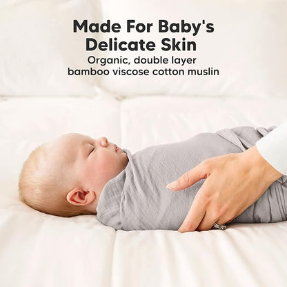 4-Pack Muslin Swaddle Blankets for Boys, Girls - Organic Baby Swaddles for Newborns, Soft & Breathable Receiving Baby Blankets for Girl, Boy, Neutral, Newborn Essentials Gift (Pine)