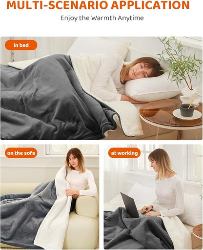 Electric Heated Blanket Throw Size, Faux Fur Throw Blanket, Super Soft Cozy Heating Blanket with 9 Heating Levels & 1-9 Hours Auto Off, Fast Heat & Overheat Protection, 50" x 60", Iron Gray