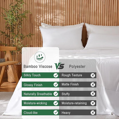 DWR Queen Size Cooling Comforter for Hot Sleepers– 100% Rayon Derived from Bamboo Fabric with 15% Silk Fill, Lightweight Summer Blanket(White, 90x90)