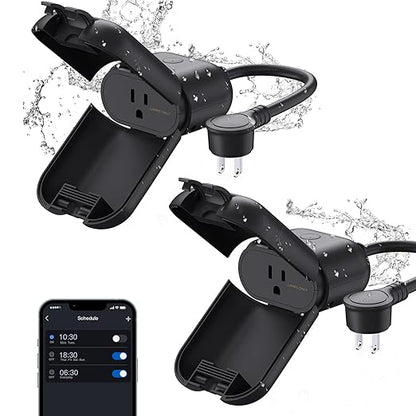 ELEGRP PQR11 Smart Outdoor Dimmer Plug Waterproof IP66, WiFi Plug Works with Alexa & Google Assistant, for String Lights, No Hub Required, UL Certified, 2 Pack, ASP001-11