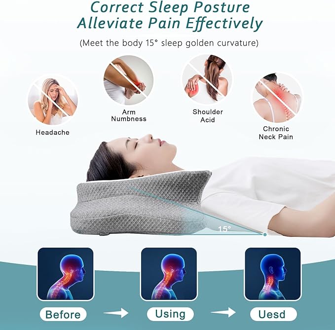 Cervical Neck Pillow for Pain Relief Sleeping, Contour Memory Foam Pillows, Ergonomic Side Sleeper Pillows for Adults, Cooling Orthopedic Neck Support Pillow for Back Stomach Sleepers