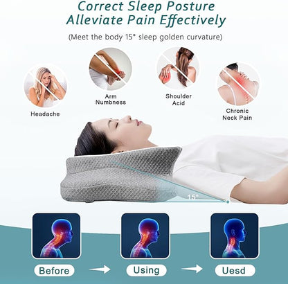 Cervical Neck Pillow for Pain Relief Sleeping, Contour Memory Foam Pillows, Ergonomic Side Sleeper Pillows for Adults, Cooling Orthopedic Neck Support Pillow for Back Stomach Sleepers