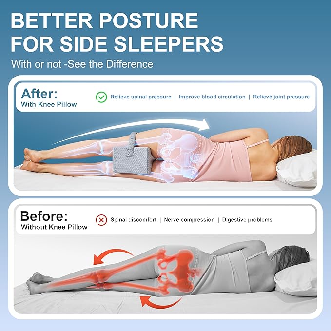 Knee Pillow for Side Sleepers,Cooling Leg Pillow for Sciatica, Knees,Back,Joints Between Legs,HIPS Pain Relief When Side Sleeping,Spine Aligning Support for Surgery Recovery, Pregnancy