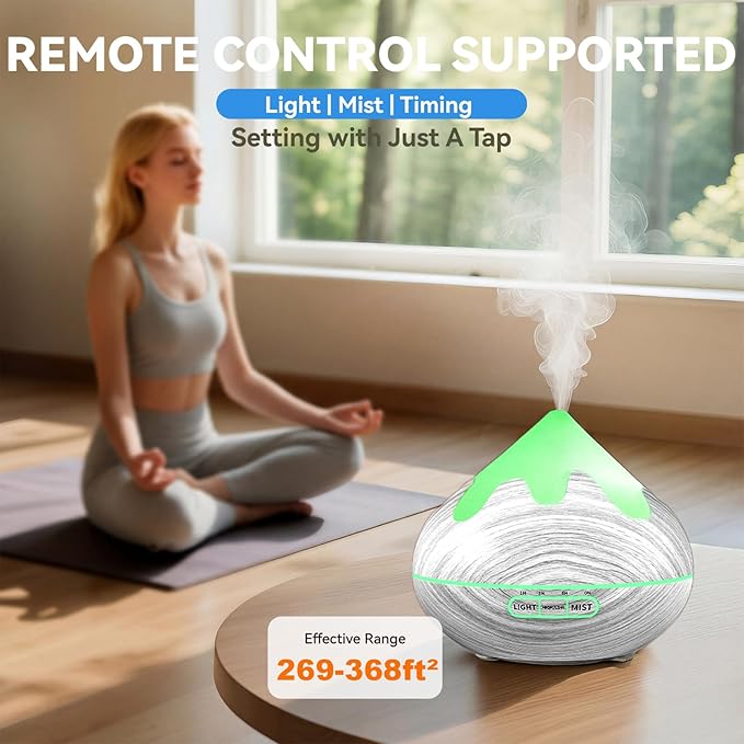 500ML Essential Oil Diffuser, Large Aromatherapy Diffuser with Remote Control, Air Diffusers for Home Office Room, Fragrance Humidifier with 7 Color LED & 2 Mist Mode, Glacier White