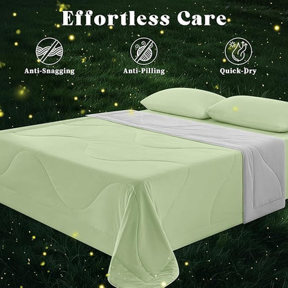 Cooling Comforter King Size, Double-Sided Cooling Blanket for Hot Sleepers & Night Sweats, Arc-Chill Q-Max > 0.4 Breathable Ice Blanket, Lightweight Cold Comforter (108''x90'', Light Green)
