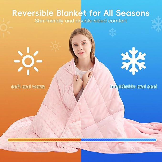 yescool Twin Size Pink Weighted Blanket for Adults 12 Pounds Cooling Weighted Heavy Blanket, Minky Throw Blankets Warm Weighted Comforter, Big Washable Thick Blankets Gift for 100-150lbs, 48 * 72in
