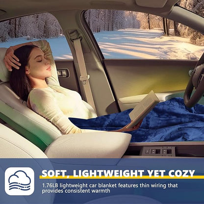 Heated Car Blanket DC12V-24V Electric Blanket for Car Camping, Portable Washable Heated Blanket with Timer, 3 Heat Settings, Heated Throw Blanket for Road Trip (Navy Blue)