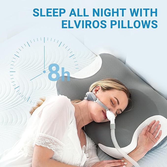 Elviros Cervical Neck Pillow for Neck Pain Relief, CPAP Pillow for Side, Back & Stomach Sleepers, Ergonomic Orthopedic Pillow for CPAP Users to Reduce Air Leaks and Mask Pressure, Dark Grey