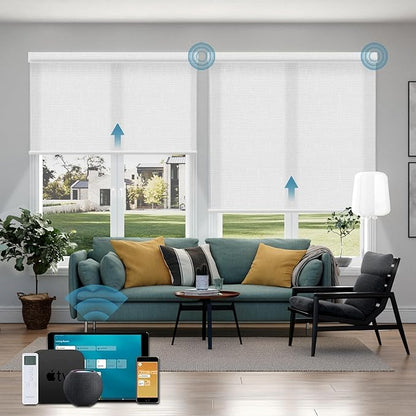 Motorized Roller Shades Light Filtering Roller Shades,70% Blackout Smart Shades Compatible with Alexa,Google Home,Remote Control Electric Blinds,Custom Size,Texture Ivory