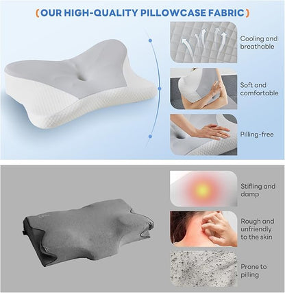 Sweetcrispy Cervical Pillow for Neck and Shoulder - Ergonomic Memory Foam Pillows, Contour Side Sleeper for Adults, Cooling Orthopedic Neck Support for Back Stomach Sleepers, King Size, Grey