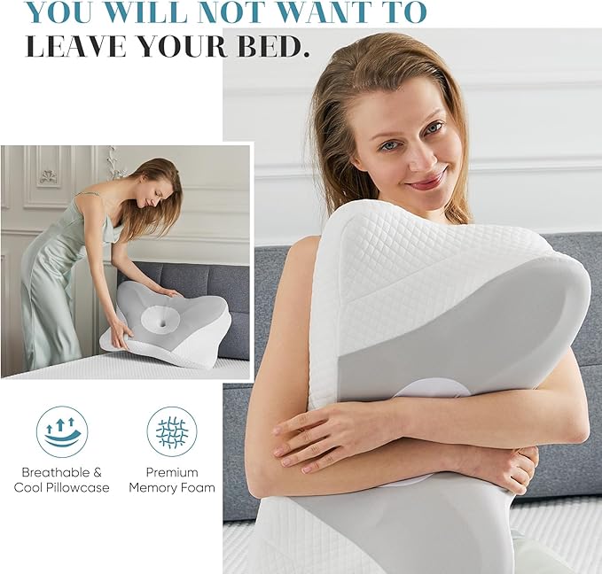 Sweetcrispy Cervical Pillow for Neck and Shoulder - 2 Pack Ergonomic Memory Foam Pillows, Contour Side Sleeper for Adults, Cooling Orthopedic Neck Support for Back Stomach Sleepers,Grey