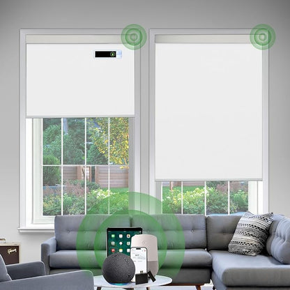 Motorized Blinds with Remote, Blackout Cooling Automatic Shades with Solar Panel Cordless Smart Blinds for Windows, Custom Electric Blinds Horizontal Roller Shades,White,46" W X 72" H