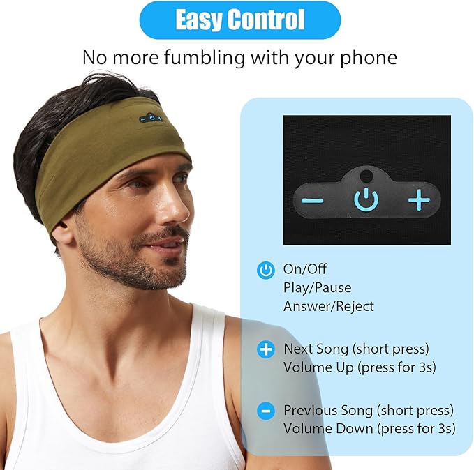 Bluetooth Headband, Bluetooth 5.4 Sleeping Headphones,18 Hours Play Time,HD Stereo, Built-in Microphone, Workout, Running, Sports, Men/Women Gift.(1xGreen