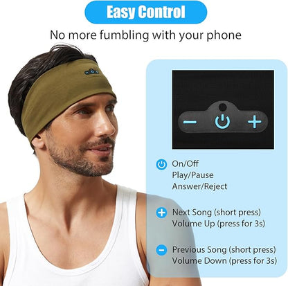 Bluetooth Headband, Bluetooth 5.4 Sleeping Headphones,18 Hours Play Time,HD Stereo, Built-in Microphone, Workout, Running, Sports, Men/Women Gift.(1xGreen