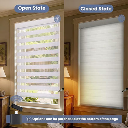 Motorized Zebra Blinds with Remote, No Drill Cordless Roller Shades, Equipped with Solar Panels, 50%-75% Blackout, Compatible with Alexa, Google, Electric Blinds for White 22" W x 72" H