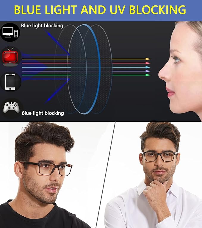 Blue Light Blocking Reading Glasses for Men 4-Pack Stylish Computer Readers with Spring Hinges,Anti Glare/Eye Strain Filter UV Ray Lightweight Reader Eyeglasses,+2.0 Magnification Strength