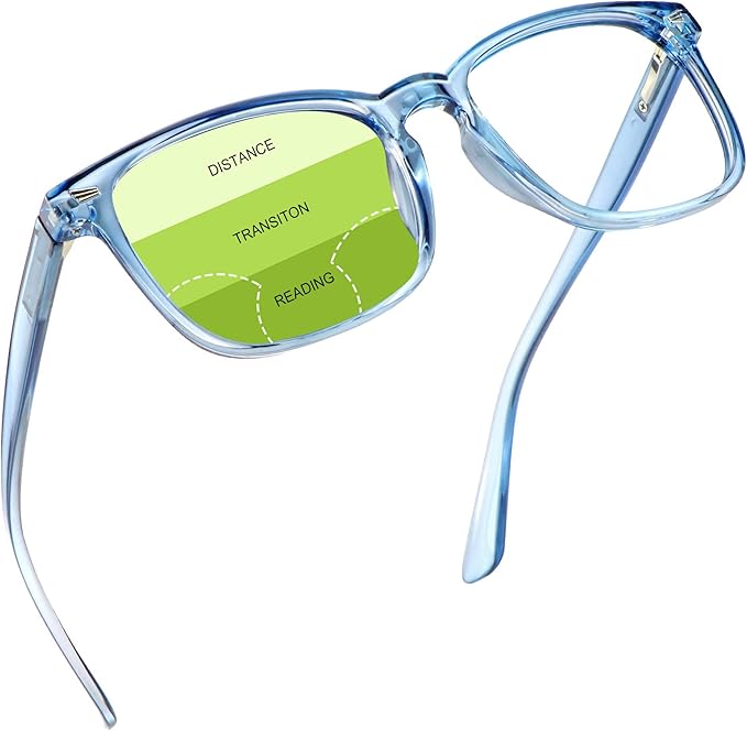 YEIN Progressive Multifocus Reading Glasses, Spring Hinge Blue Light Blocking Glasses for Women Men, No Line Multifocal Readers with Clear Lenses (+0.00/+1.00 magnification)