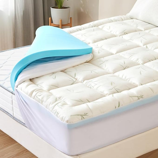 NEWBULIG Memory Foam Mattress Topper, Dual Layer Gel Memory Foam & Mattress Topper Queen for Pressure Relief and Medium Firmness Support, CertiPur-US Certified