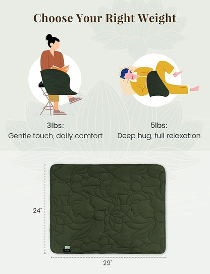 ZonLi Weighted Lap Blanket 5lbs for Meditation, Yoga, Napping, Sleeping and Travel, Cotton Weighted Blanket for Adults,Skin Friendly & Machine Washable, 29x24 inches, Forest Green