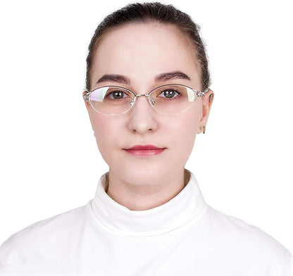LifeArt Alloy Semi-Rimless Reading Glasses,Blue Light Blocking Glasses, Anti Eyestrain, Computer Gaming Glasses, TV Glasses for Women Men, Anti Glare (Purple Silver, +1.25 Magnification)