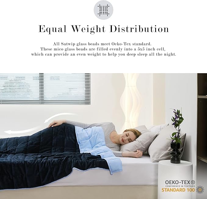 Satwip Weighted Blanket 20 lbs Queen Size Fuzzy Warm Flannel Throw Blanket with Soft Breathable Sanded, 60 x 80 inches, Blue