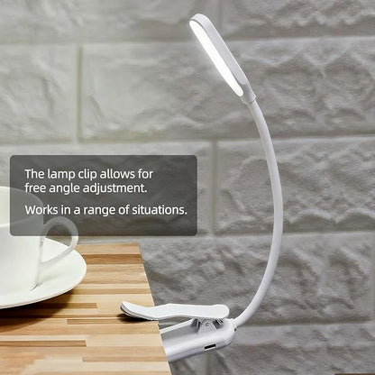 Rechargeable Reading Light, 10LED Beads with 3 Color Temperatures (3000K-6000K), Eye-Caring for Reading, Portable Book Clip Design + Non-Slip Base & 360° Flexible Gooseneck