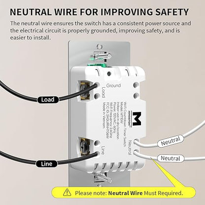Minoston WiFi Timer Switch - Smart Countdown Timer, 5-15-30 Minutes/1-2-4 Hour, ON/OFF, Neutral Wire Needed, for Lights, Fans, Heaters, ETL Listed