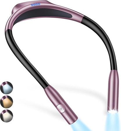 Gritin LED Neck Reading Light,Book Light for Reading in Bed-Eye Caring 3 Colors, Dimmable Brightness, Bendable Arms, 80+Hrs Runtime, Neck Round Design, Lightweight for Crafting, Knitting-Night Violet