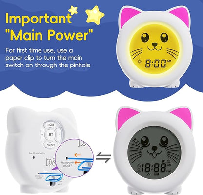 B&H Sleep Trainer Clock for Toddler - Rechargeable Kid Ok to Wake Clock, Cute Cat Girls Alarm Clock, Drop Proof, Night Light, Science-Backed Lighting for Peaceful Sleep and Ready to Rise Mornings