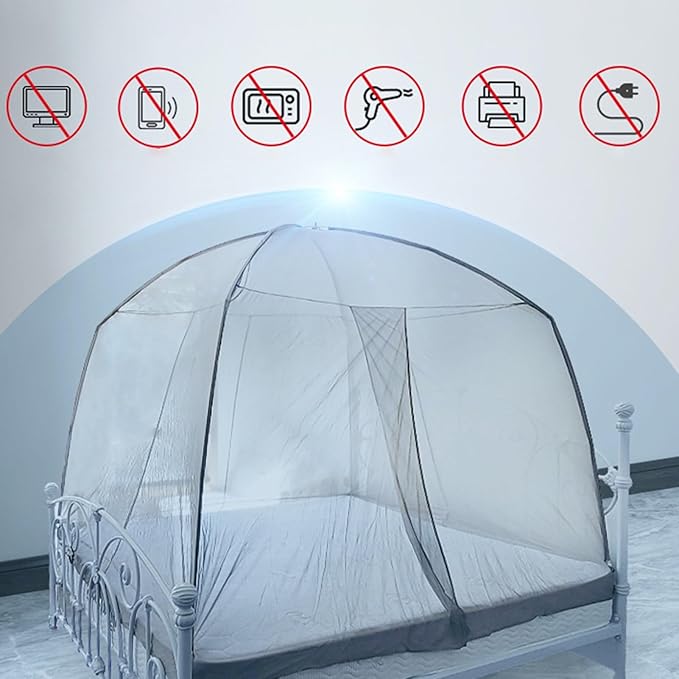 Faraday Fabric Emf Bed Canopy Silver Bed Drapes Mesh Protection Canopy RF Shielding Netting Queen Size (Color : Silver1, Size : Large)