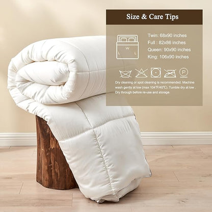 BPC 100% Rayon Derived from Bamboo Silk Blend Comforter Queen Size, Ultra-Soft ClimaSilk™ Down-Alternative Duvet Insert for All Seasons with Corner Tabs, Medium Warmth, White, 90x90 Inches