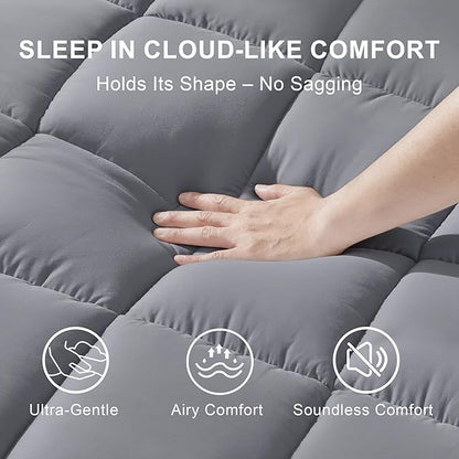 3 Inch Mattress Topper Queen Size Breathable Filled Soft Fluffy Supportive for Back Pain Relief, Bed Mattress Pad Pillow Topper with Extra Thick Padded Protector for 8"-21" Deep Pocket