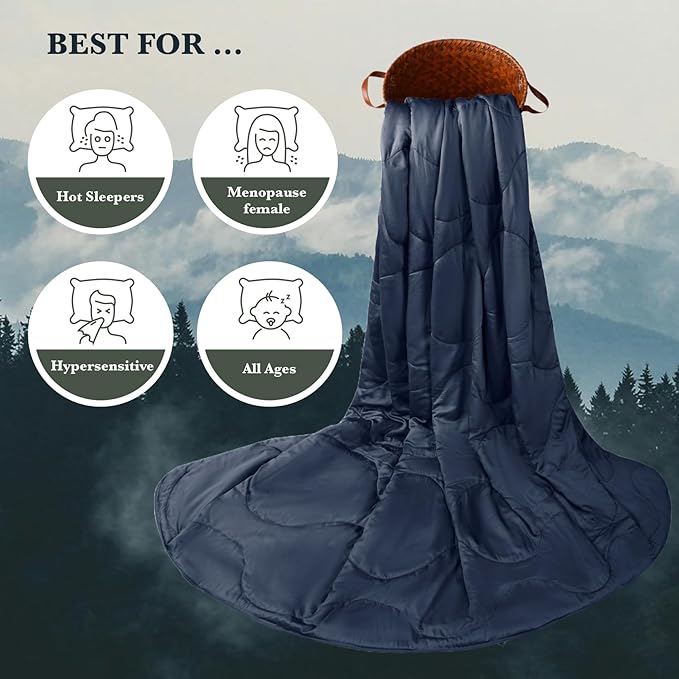 Silk Comforter Queen Size | 100% Mulberry Silk Fill with Organic Bamboo Viscose Shell | Summer Cooling Blanket for Hot Sleepers, Lightweight Breathable All-Season Bedding (Blue, 90"x90")